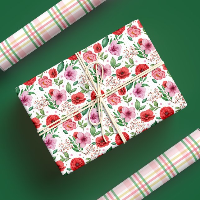 Charmante Frühlingsblüten und rosa Konfetti-Punkte Geschenkpapier Set (Von Creator hochgeladen)