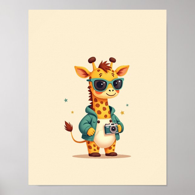 Charmante Giraffe Safari Kinder Jugendstil Kunst,  Poster (Vorne)