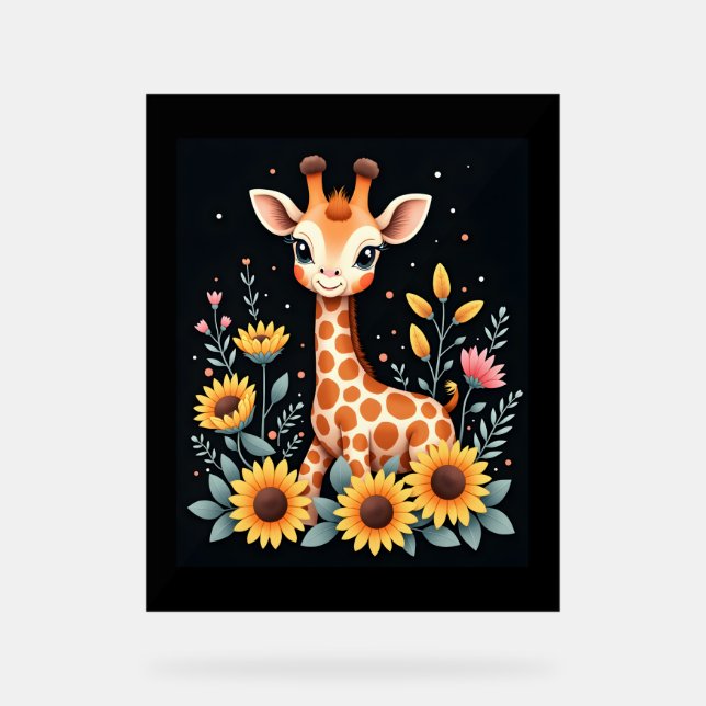 Charmante Giraffe, umgeben von Blume, langen Schlä Acrylschild (Vorderseite)