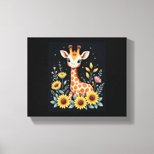 Charmante Giraffe, umgeben von Blume, langen Schlä Leinwanddruck