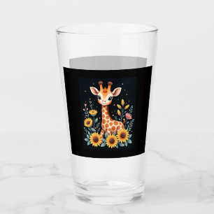 Charmante Giraffe umgeben von Blumen Langarm Glas