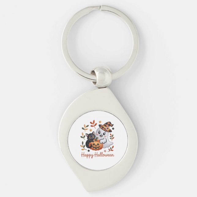 Charmante Halloween-Grußkarte - HandGezeichnet Emb Schlüsselanhänger (Vorderseite)