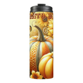 Charmante Herbstblicke: Kürbis, Blume und Schmette Thermosbecher