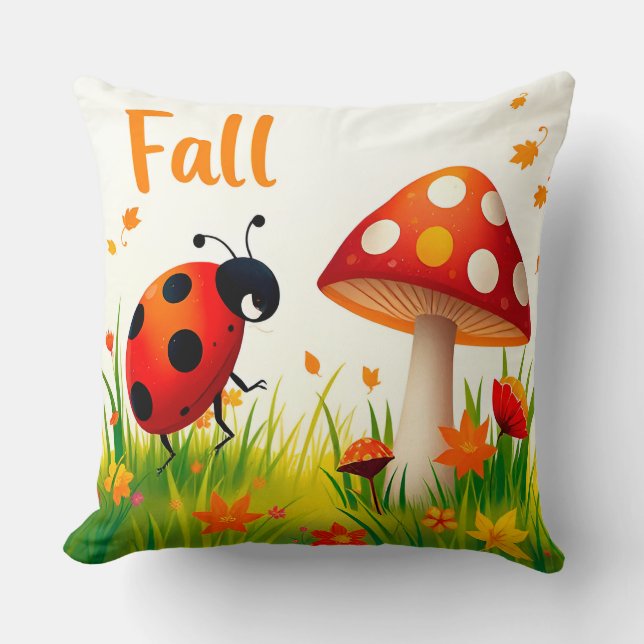 Charmante Herbstillustrierung mit Ladybug Kissen (Vorderseite)