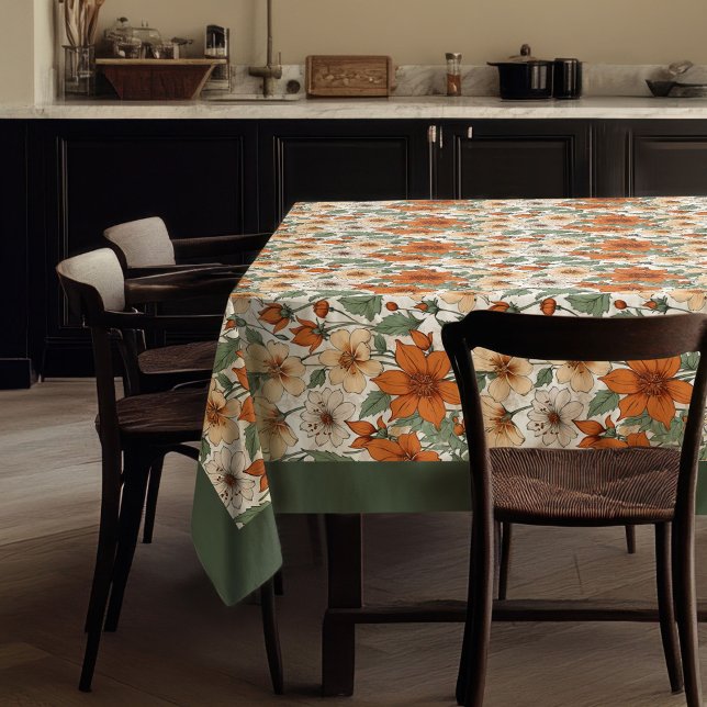 Charmante Herbstterrakotta, weiße Blume Salbei Tischdecke (Charming autumn terracotta white flowers sage tablecloth)