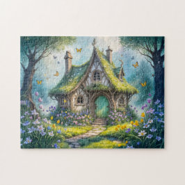 Charmante Hütte mit Crocus Blooms Puzzle