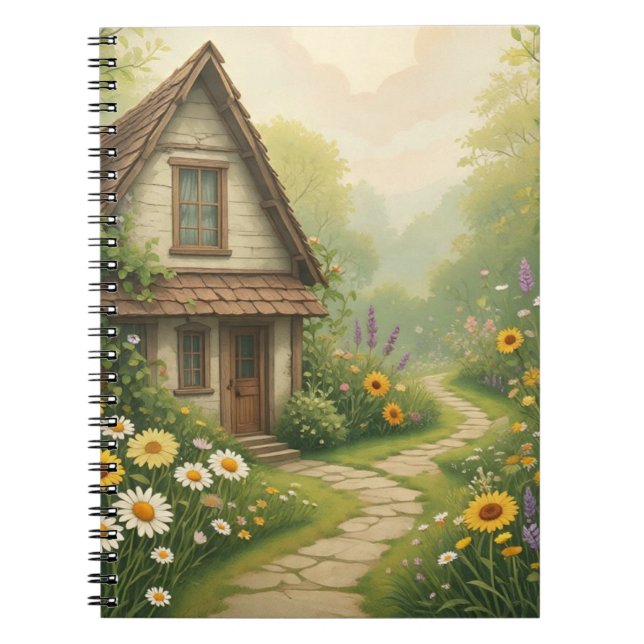Charmante Hütte Whimsical Flower Garden Notebook Notizblock (Vorderseite)