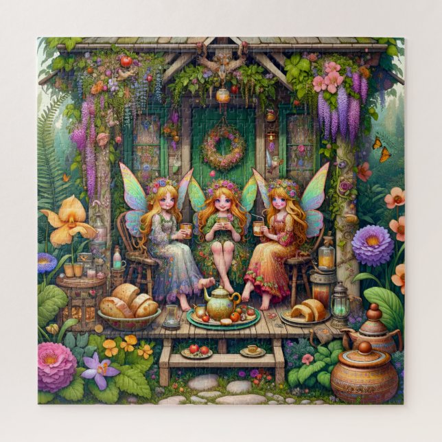 Charmante Hütte Whimsical Garden Tee Party Puzzle (Vertikal)