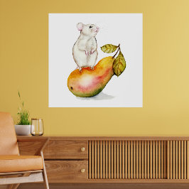 Charmante Maus auf einer Birne Poster