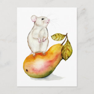 Charmante Maus auf einer Birne Postkarte
