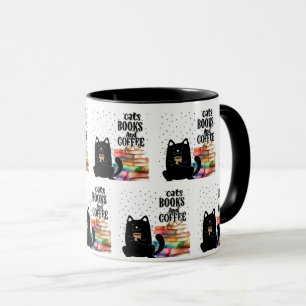 Charmante Niedliche Black Cat Reading Books Tasse