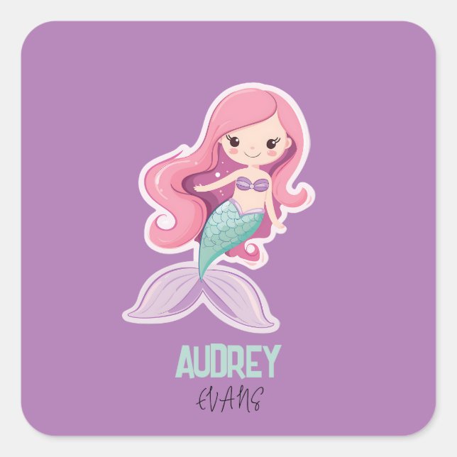 Charmante Niedliche Pastelmaid mit Kindernamen Quadratischer Aufkleber (Vorderseite)