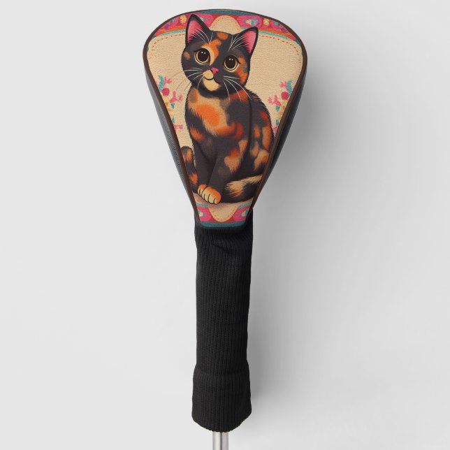 Charmante Niedliche Tortoiseshell Katze Vibrannt B Golf Headcover (Vorderseite)