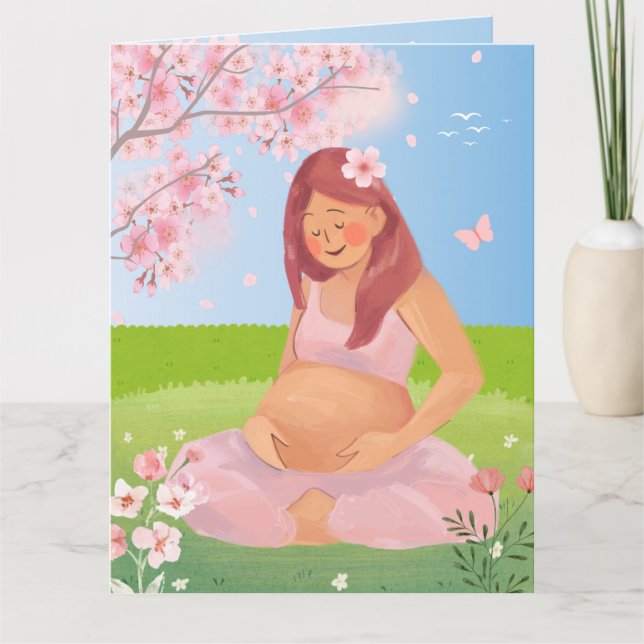 Charmante Pastel Schwangere Mama in der Natur Mutt Karte (Vorderseite)