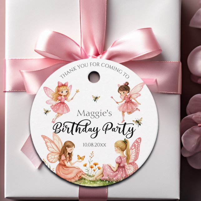 Charmante Pink Fairies Woodland Geburtstagsparty Geschenkanhänger (Von Creator hochgeladen)