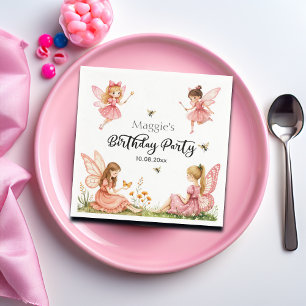 Charmante Pink Fairies Woodland Geburtstagsparty Serviette