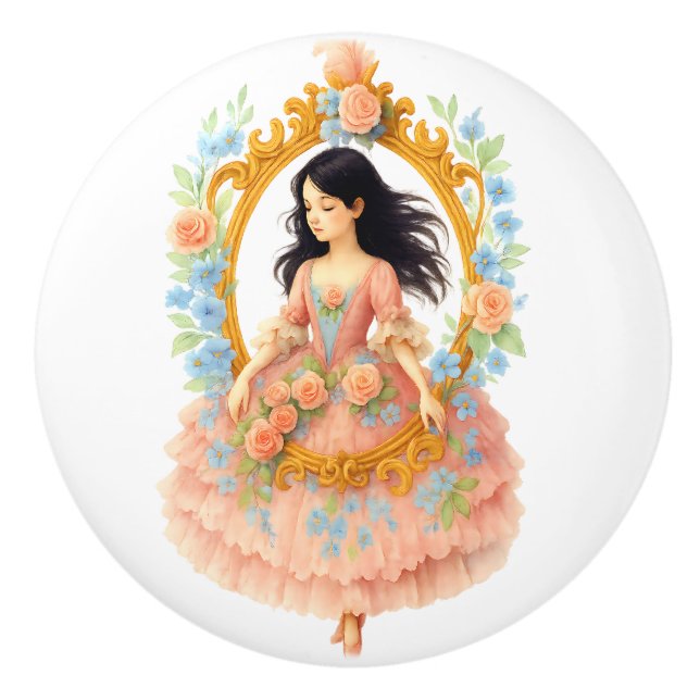 Charmante romantische Vintage Girlanalrahmen Keramikknauf (Vorderseite)