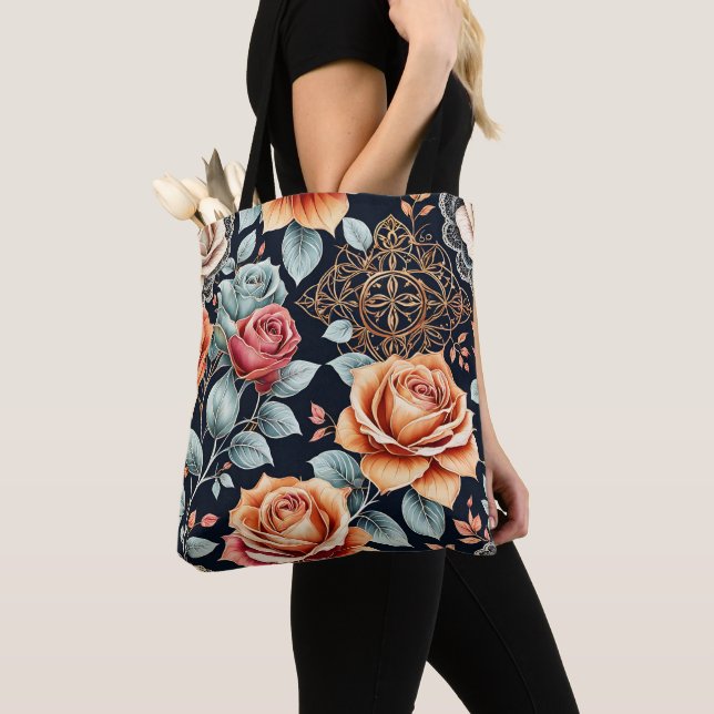 Charmante Rose Flora Tasche mit künstlerischem Hin (Von Nahem)