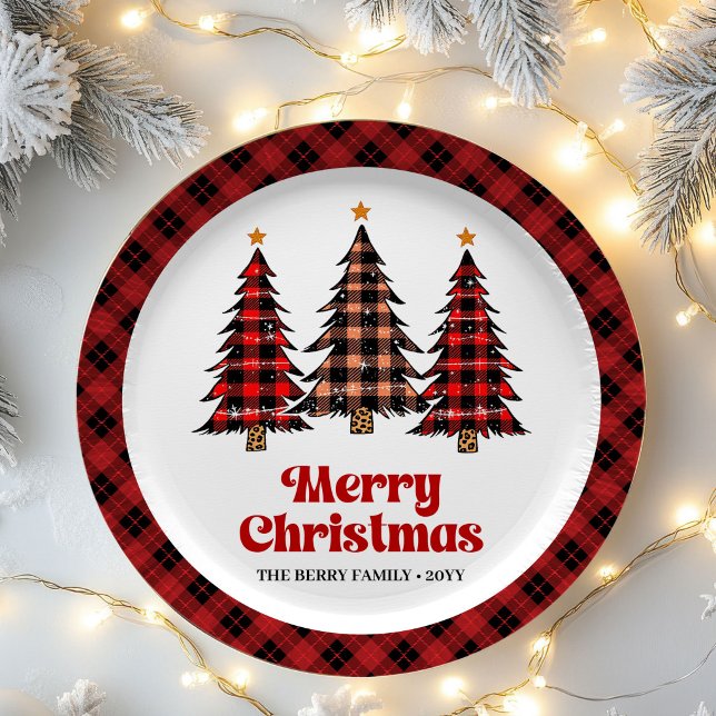Charmante rustikale karierte Baum-Weihnachts-Papie Pappteller (Charming Rustic Plaid Tree Christmas Paper Plates)