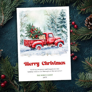 Charmante rustikale rote LKW-Weihnachtsszene Ferie Feiertagskarte