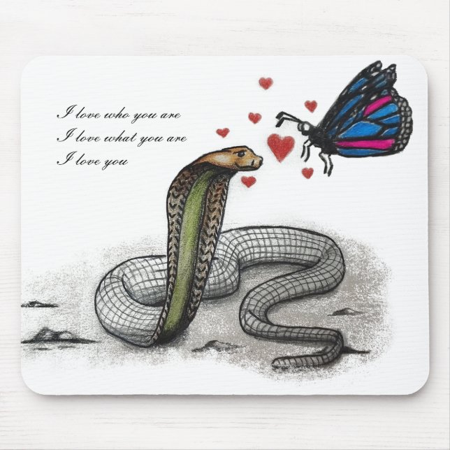 Charmante Schlange und Schmetterling-Liebe Mousepa Mousepad (Vorne)