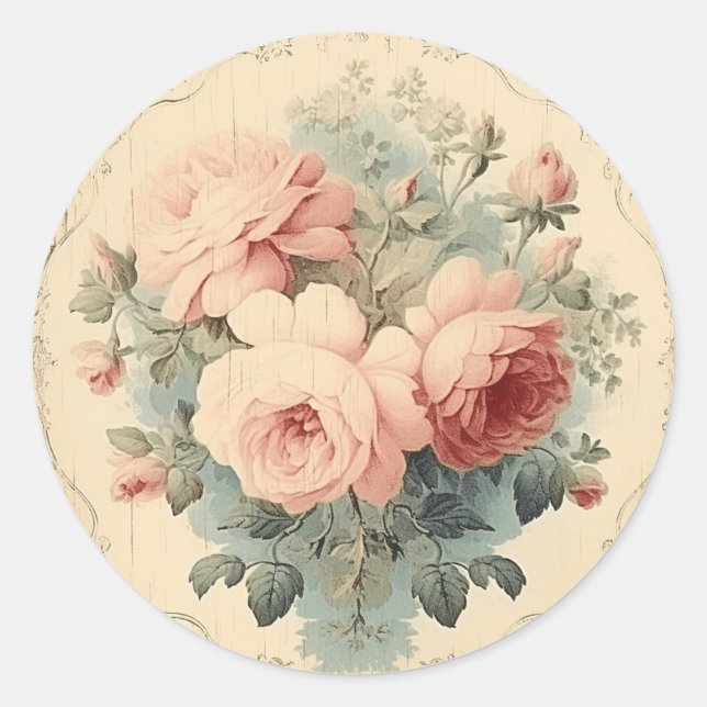 Charmante Schönheit, rosa Shabby Chic Runder Aufkleber (Vorderseite)