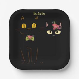 Charmante schwarze Katzen Gelbe Augen Pappteller