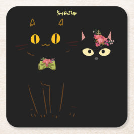 Charmante schwarze Katzen Gelbe Augen Rechteckiger Pappuntersetzer