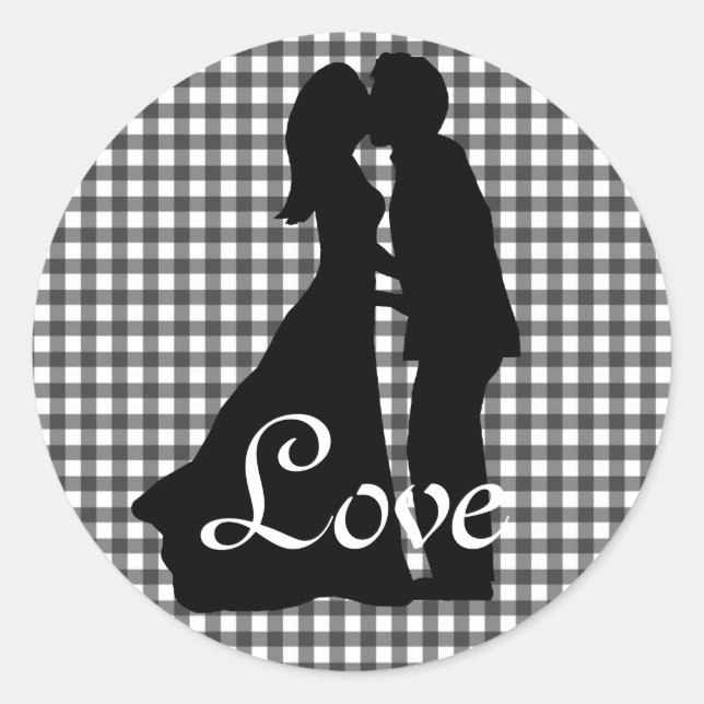 Charmante Silhouette Kissing Couple Wedding Runder Aufkleber (Vorderseite)