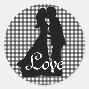 Charmante Silhouette Kissing Couple Wedding Runder Aufkleber