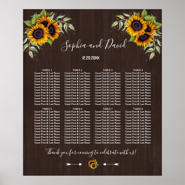 Charmante Sonnenblumen Holzverheiratungskarte Poster (Vorne)