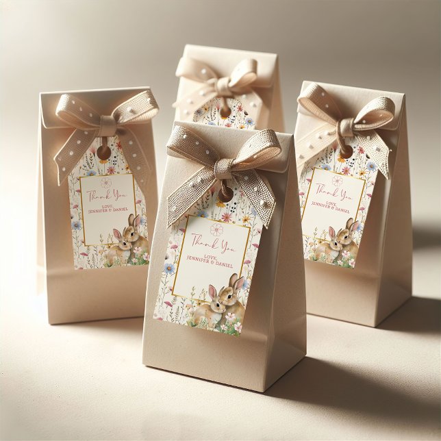 Charmante Twin Bunny Floral Neutral Baby Dusche Geschenkanhänger (Von Creator hochgeladen)