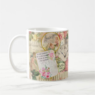 Charmante viktorianische Ephemera, Engel und Rosen Kaffeetasse