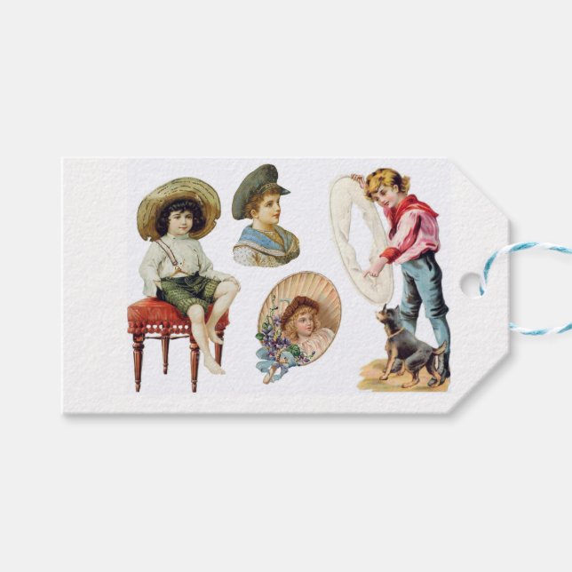 Charmante Viktorianische Kinder und Hundekollektio Geschenkanhänger (Vorderseite (Horizontal))