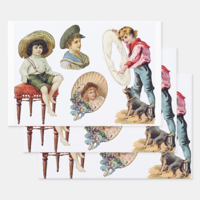 Charmante Viktorianische Kinder und Hundekollektio Geschenkpapier Set (Set)