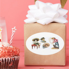 Charmante Viktorianische Kinder und Hundekollektio Ovaler Aufkleber