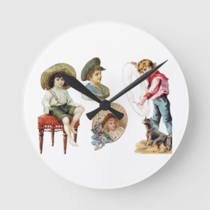 Charmante Viktorianische Kinder und Hundekollektio Runde Wanduhr