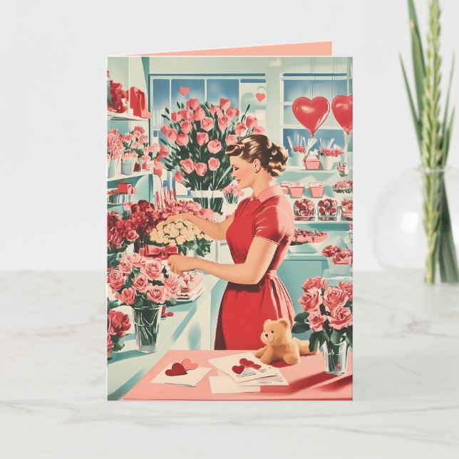 Charmante Vintage Blume Shop Szene Einladung (Vorderseite)