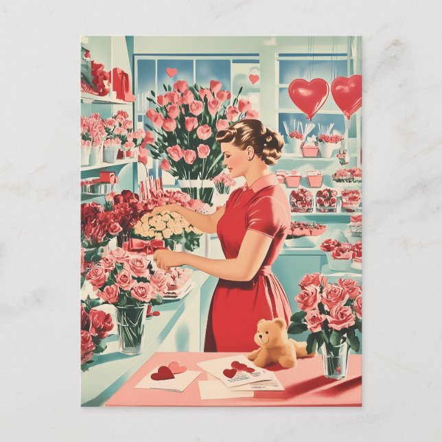 Charmante Vintage Blume Shop Szene Postkarte (Vorderseite)