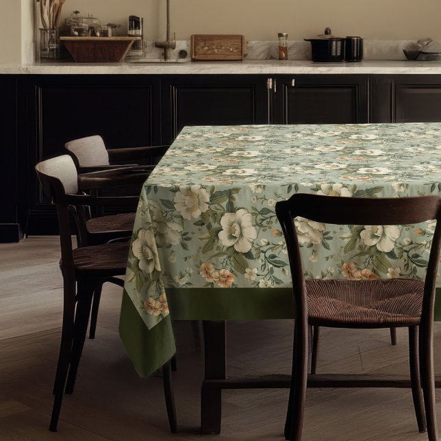 Charmante Vintage, pastellgrüne Blume Tischdecke (Charming vintage soft pastel green white flowers tablecloth)