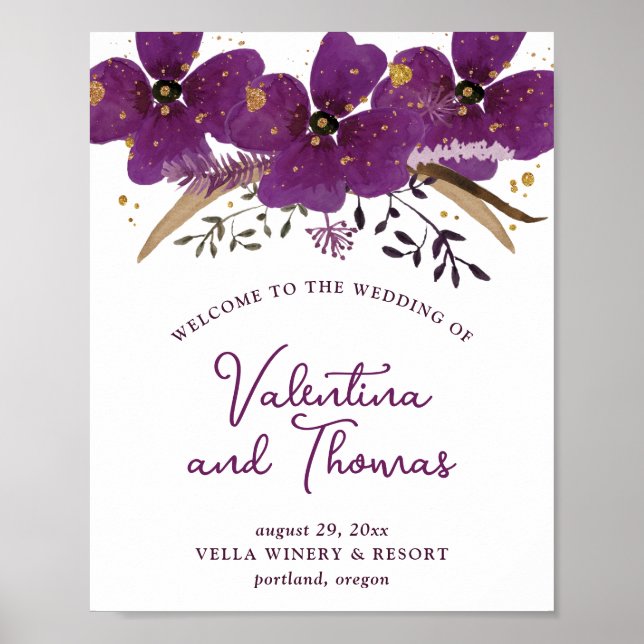 Charmante Violett-Aquarellfarben-Blume Hochzeitspo Poster (Vorne)