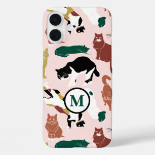 Charmante, von Hand gezeichnet Katzen auf rosa Hin iPhone 16 Plus Hülle