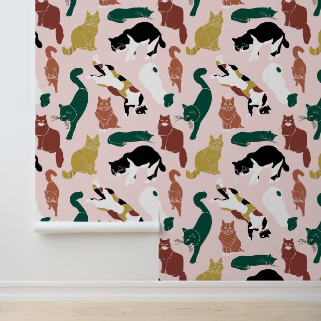 Charmante, von Hand gezeichnet Katzen auf rosa Hin Tapete (Anwendung)
