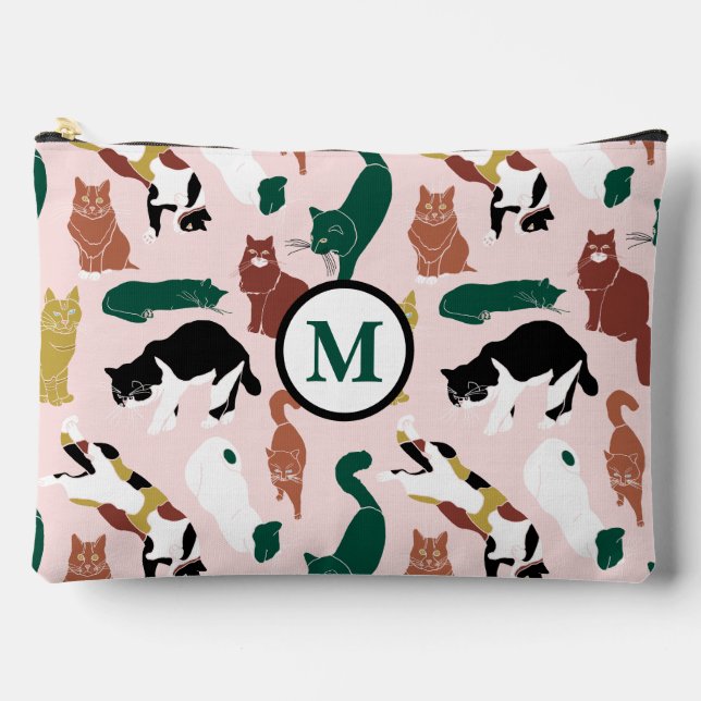 Charmante, von Hand gezeichnet Katzen auf rosa Hin Zubehörtasche (Vorderseite)