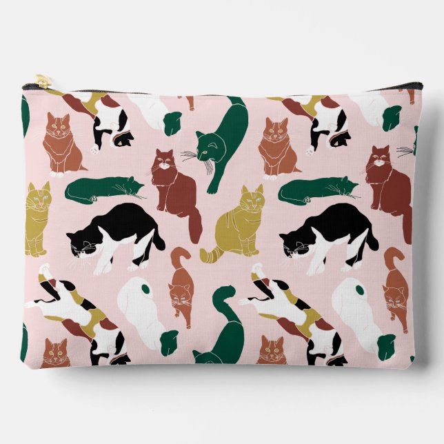 Charmante, von Hand gezeichnet Katzen auf rosa Hin Zubehörtasche (Vorderseite)