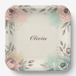 Charmante Wasserfarben Sketchy Blume Pappteller