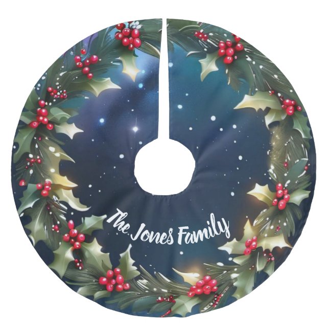 Charmante Weihnachtsbasis in Holly Berry Design Polyester Weihnachtsbaumdecke (Vorderseite)