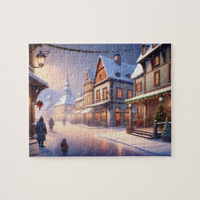 Charmante Weihnachtsdörfchen Winterherrschaft Puzzle (Horizontal)