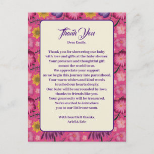 Charmante Wildblume Pink Babydusche Postkarte