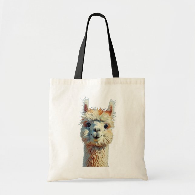 Charmanter Alpaca Tote Bag Ölgemälde Tragetasche (Vorne)